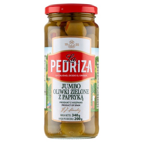 Oliwki jumbo zielone z papryką La Pedriza 200 g