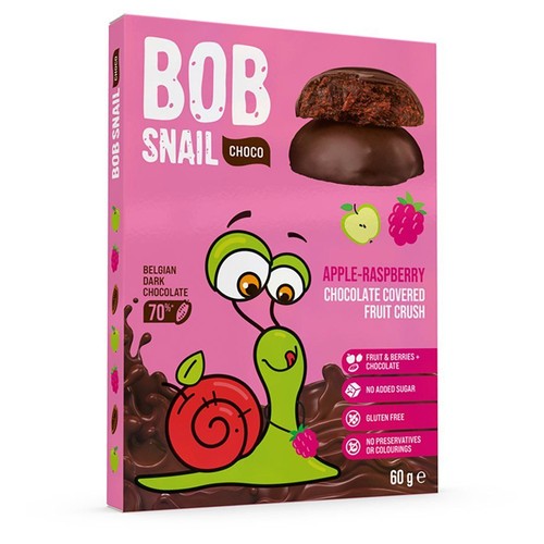 Cukierki jabłko i malina w ciemnej czekoladzie  Bob Snail 60 g