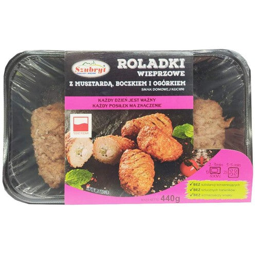 Roladki wieprzowe z musztardą. boczkiem i ogórkiem. Szubryt 440 g