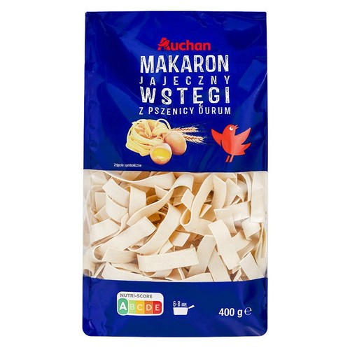 Makaron walcowany, z pszenicy durum, jajeczny, wstęgi Auchan 400 g
