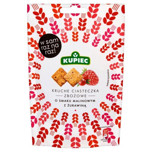 Ciasteczka zbożowe o smaku malinowym z kawałkami żurawiny Kupiec 50 g