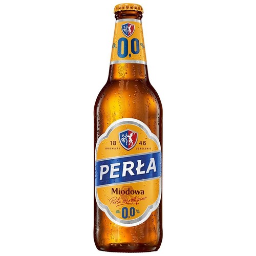 Piwo bezalkoholowe jasne smakowe Miodowa o smaku miodu alk. 0.0% obj. Perła 500 ml