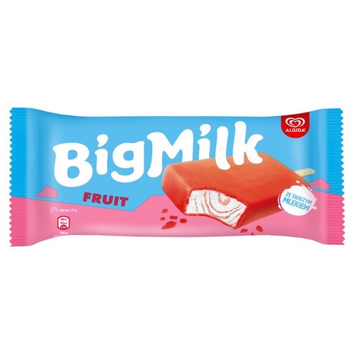 Lody śmietankowe w sorbetowej polewie truskawkowej   Big Milk 100 ml
