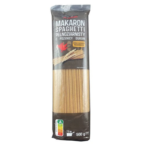 Makaron spaghetti z pełnoziarnistej pszenicy durum Auchan 500 g