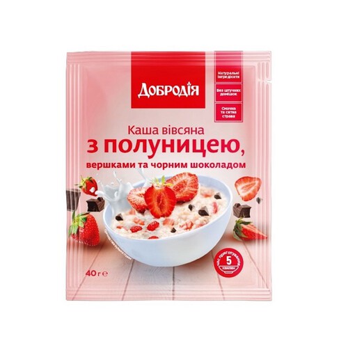 Kaszka owsiana z kremem truskawkowym i ciemną czekoladą Dobrodiya 40 g