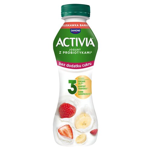Jogurt pitny o smaku truskawka-banan bez dodatku cukru Activia 270 g