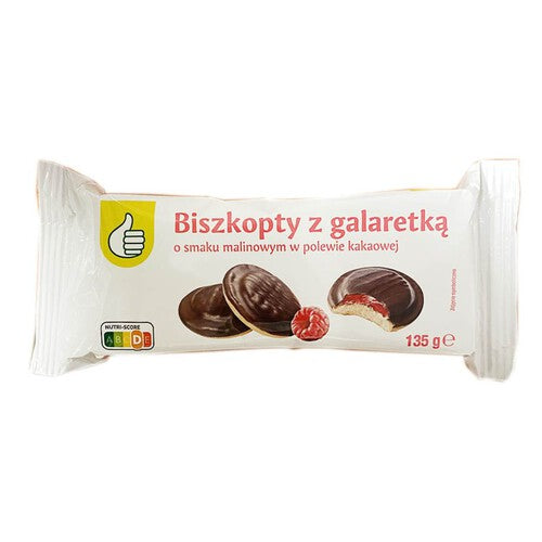 Biszkopty z galaretką malinową w polewie kakaowej Auchan 135 g