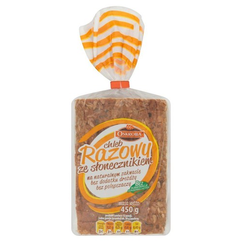 Chleb żytni razowy z ziarnami słonecznika krojony Oskroba 450 g