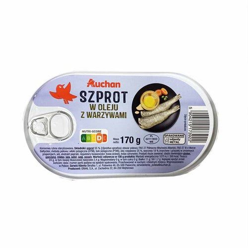 Szprot w oleju z warzywami Auchan 170 g