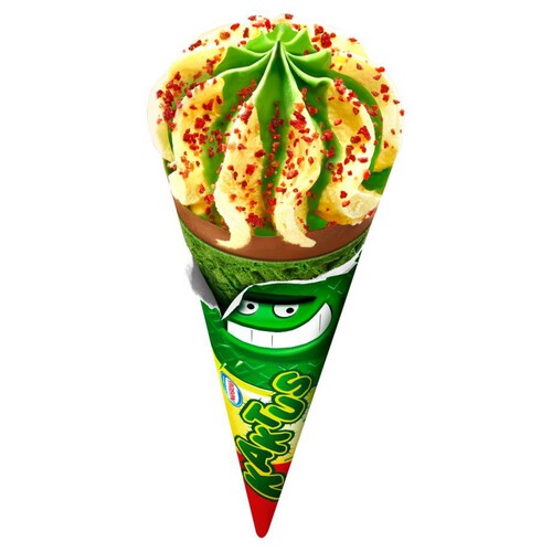 Rożek cytrynowo - truskawkowy z zieloną polewą i kawałkami suszonej truskawki  Kaktus 110 ml