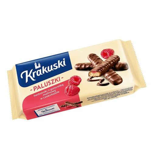 Paluszki z galaretka malinową w czekoladzie Krakuski 144 g
