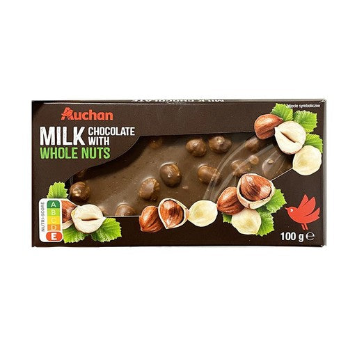 Czekolada mleczna z całymi orzechami Auchan 100 g