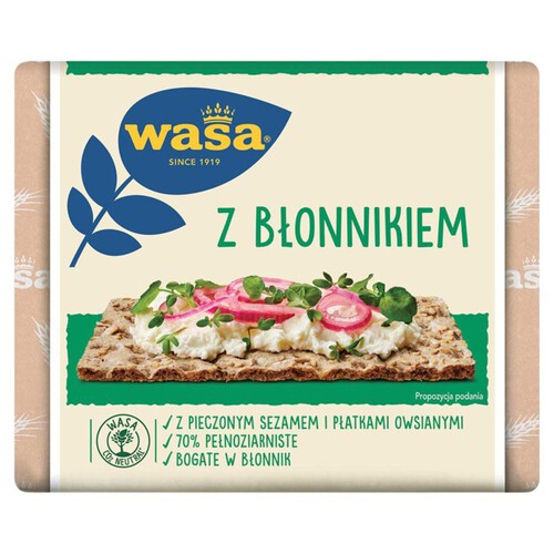 Pieczywo z pełnoziarnistej mąki żytniej bogate w błonnik Wasa 230 g