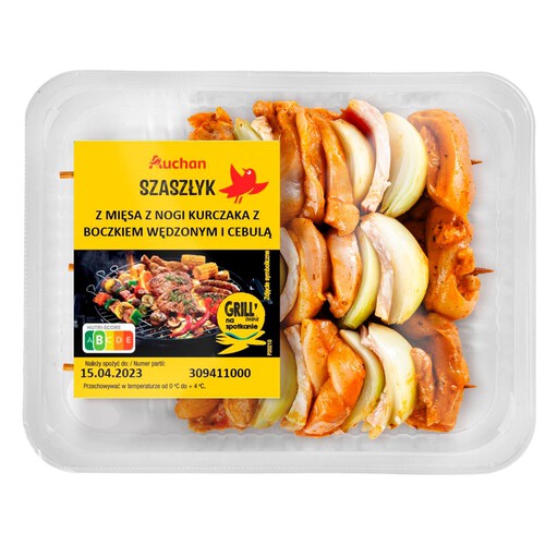 Szaszłyk drobiowy z boczkiem i cebulą Auchan 400 g