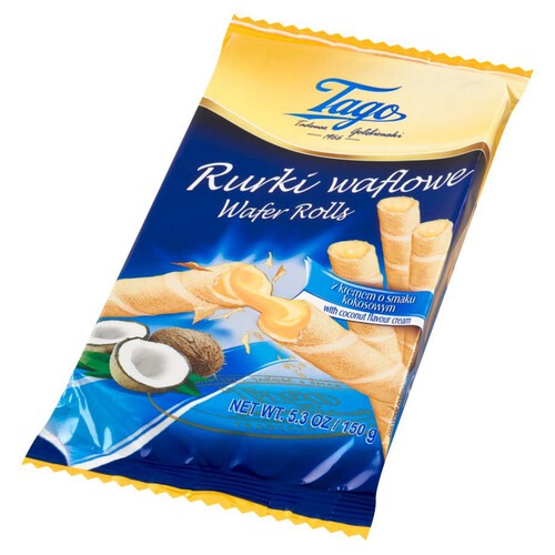 Rurka waflowa z kremem o smaku kokosowym Tago 150 g